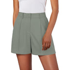 Womens Shorts Dressy Casual Elastic Waisted Tailored Work Shorts with Pockets
