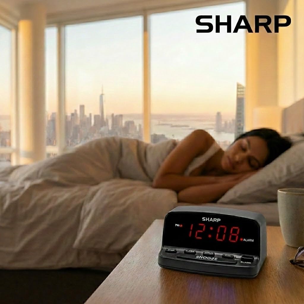 Sharp Digital Alarm Clock With Keyboard Controls, Red Led, Battery Backup