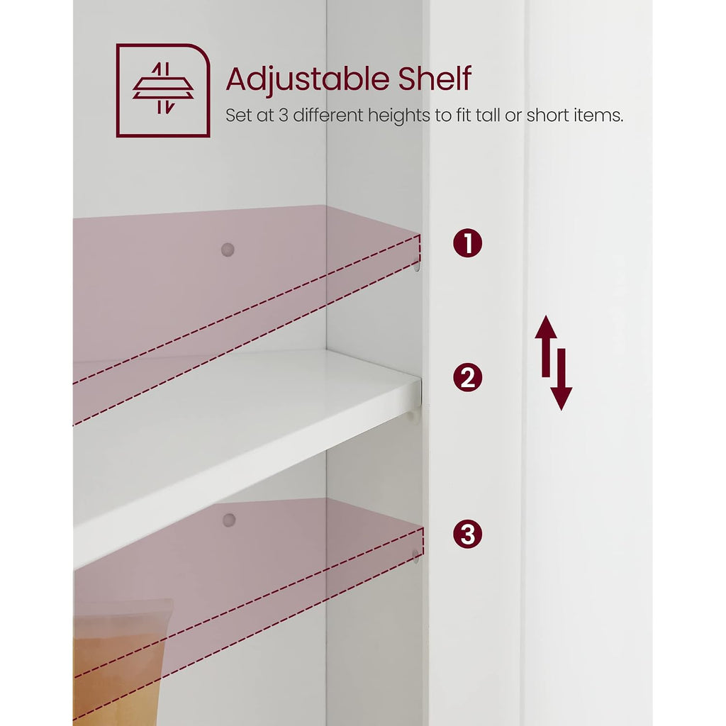 Vasagle Corner Cabinet, Tall Corner Storage Cabinet With 2 Doors And 4 Adjustable Shelves, For Bathroom Kitchen Living Room, Modern Farmhouse Design, White Ubbc541P31