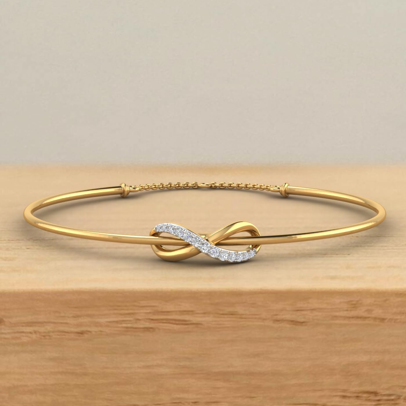 0.15 Carat Natural Diamond Infinity Sign Bangle Bracelet for Women in 14K Gold (7.5 Inch)