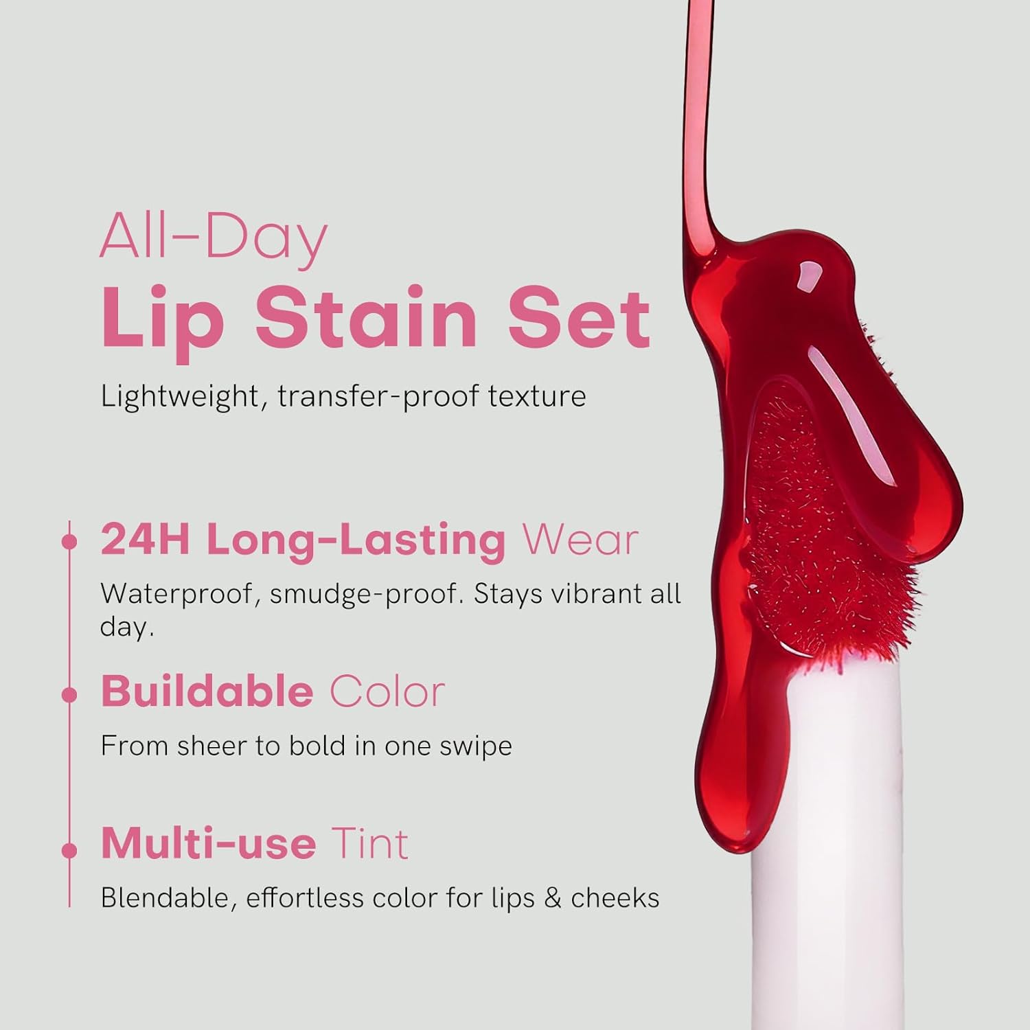 bayfree Lip Tint Stain Set, 2 PCS Korean Water Tint Lightweight Non-sticky, Waterproof Long Lasting Liquid Blush & Lip Stain, Transfer-Proof, Matte Finish Lip Color Makeup (made into jam)