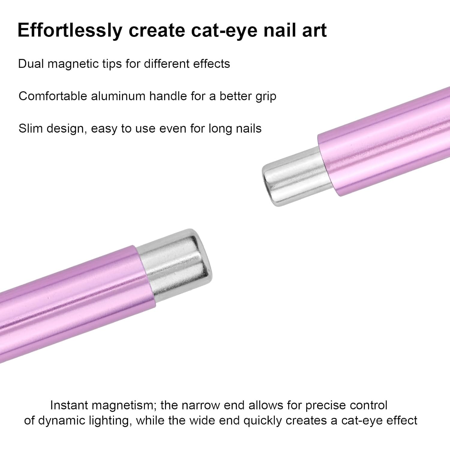 Double-Ended Cat Eye Magnet, Multifunctional Dual Head Nail Magnet Design Tool Stick with 8mm & 10mm Round Magnetic Beads for Cateye Gel Polish for DIY Art at Salon or Home