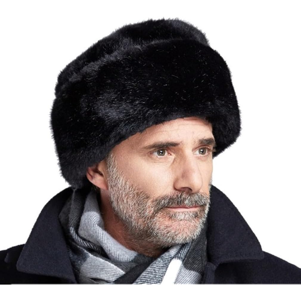 Men Winter Trapper Hat Faux Mink Fur Trooper Hat Russian Ushanka Cossack Hunting Dad Hat Outdoor Ski Snow Cap