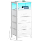 Yoobure Night Stand - Led White Nightstand With Charging Station, Bedside Table With 4 Storage Drawers And Storage Shelf, End Table With Usb Ports And Outlets, Tall Nightstand For Bedroom
