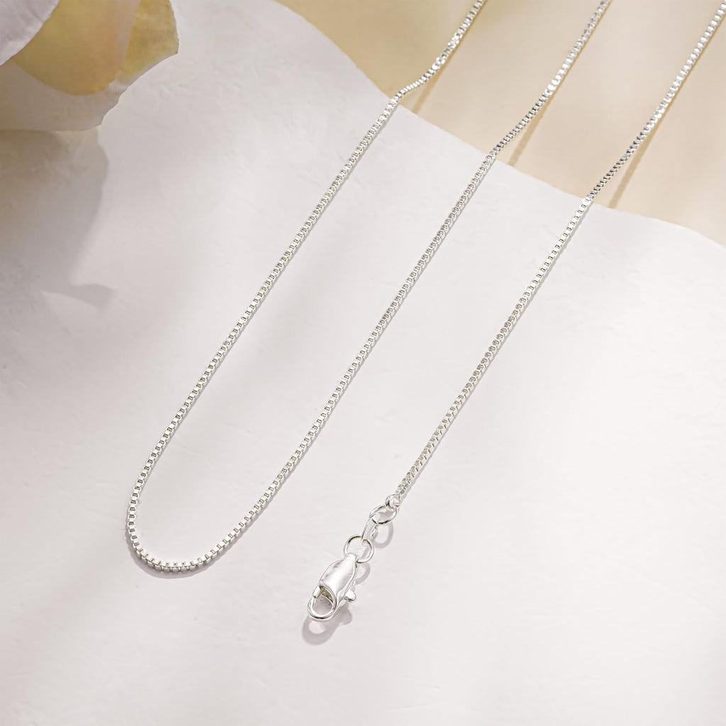 925 Sterling Silver Chain for Women, Diamond Cut 1mm Box Chain Lobster Claw Clasp Silver Jewelry Gifts for Women Mom Girlfriend
