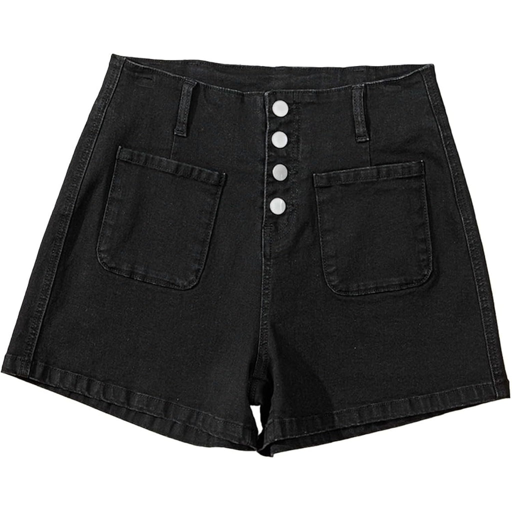 Women's Jean Shorts Button Fly Stretchy High Waisted Summer Outfit Denim Shorts