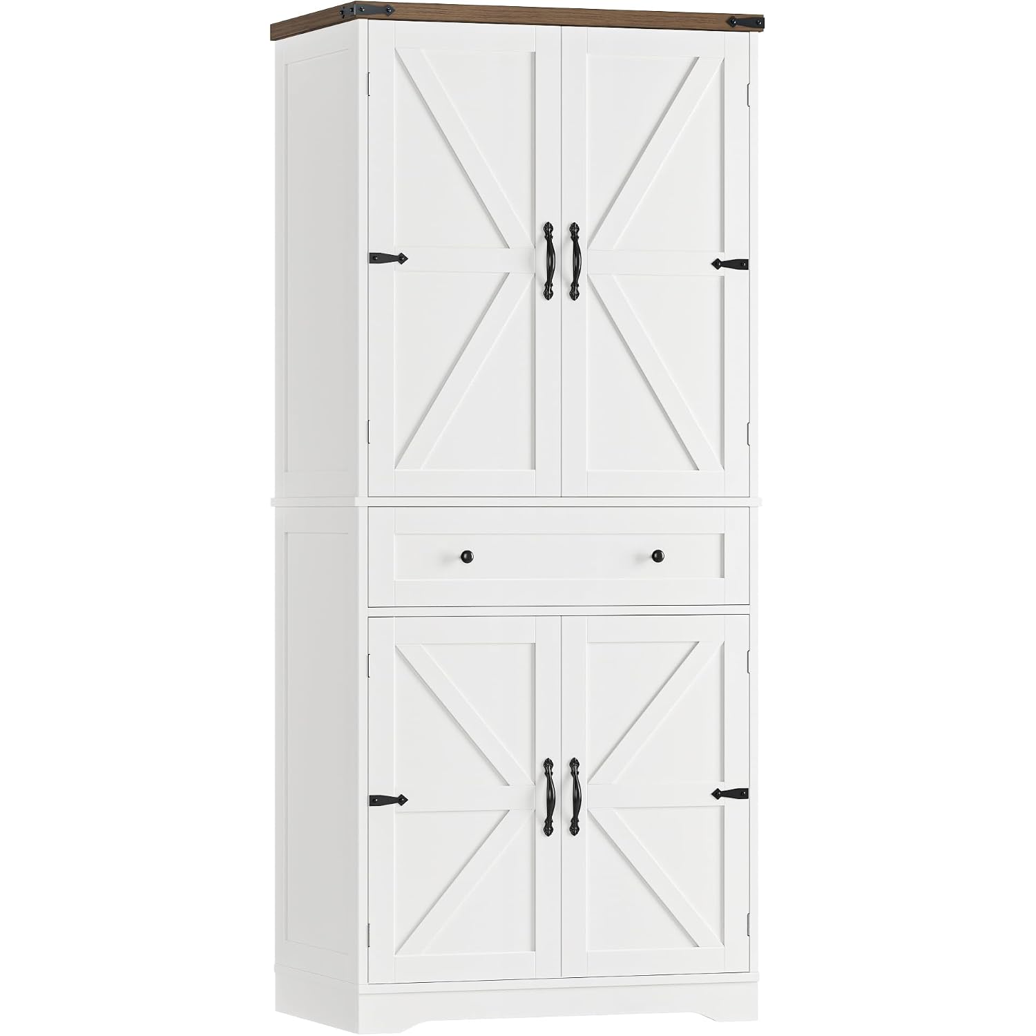 Hostack 71" Kitchen Pantry Storage Cabinet, Farmhouse Pantry Cabinet, White | Tall Kitchen Storage Cabinet With Wide Drawer, Freestanding Food Pantry With Doors & Shelves For Dining Room, Living Room