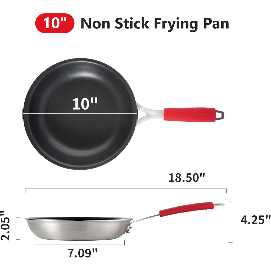 10 Inch Nonstick Frying Pan, Tri-Ply Clad Stainless Steel Skillet With Reinforced Coating, Detachable Handle With Sleeve, Dishwasher & Oven Safe, Induction Compatible, Pfoa-Free Fajita Pans
