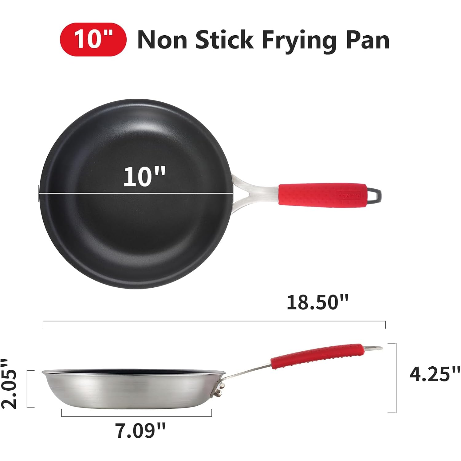10 Inch Nonstick Frying Pan, Tri-Ply Clad Stainless Steel Skillet With Reinforced Coating, Detachable Handle With Sleeve, Dishwasher & Oven Safe, Induction Compatible, Pfoa-Free Fajita Pans