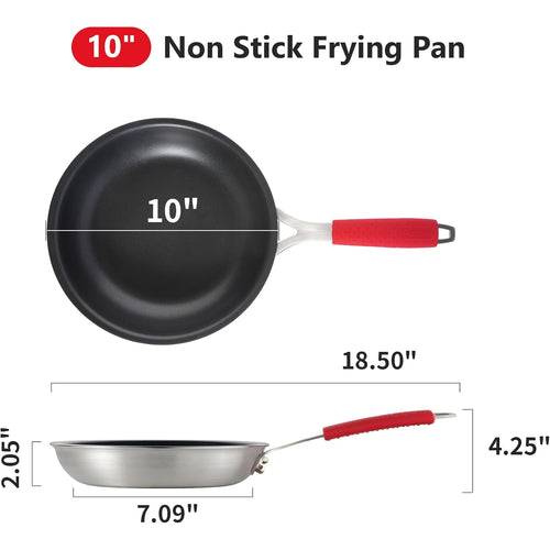 10 Inch Nonstick Frying Pan, Tri-Ply Clad Stainless Steel Skillet With Reinforced Coating, Detachable Handle With Sleeve, Dishwasher & Oven Safe, Induction Compatible, Pfoa-Free Fajita Pans