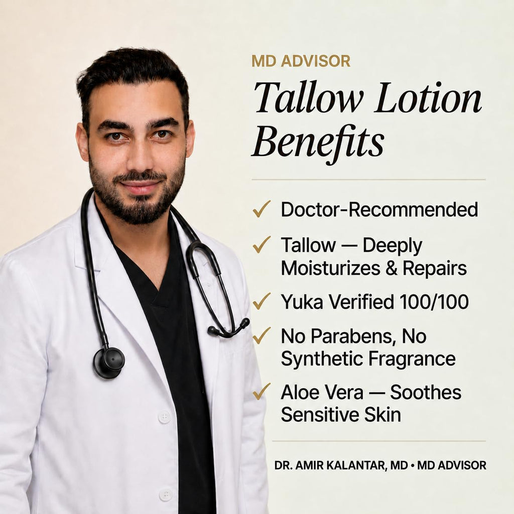 Vanilla Tallow Body Lotion — Hydrating Non-Toxic Natural Body Moisturizer & Cream, Grass-Fed Beef, Organic Shea, Jojoba, Coconut Mct & Aloe For Dry Sensitive Skin (8 Oz)