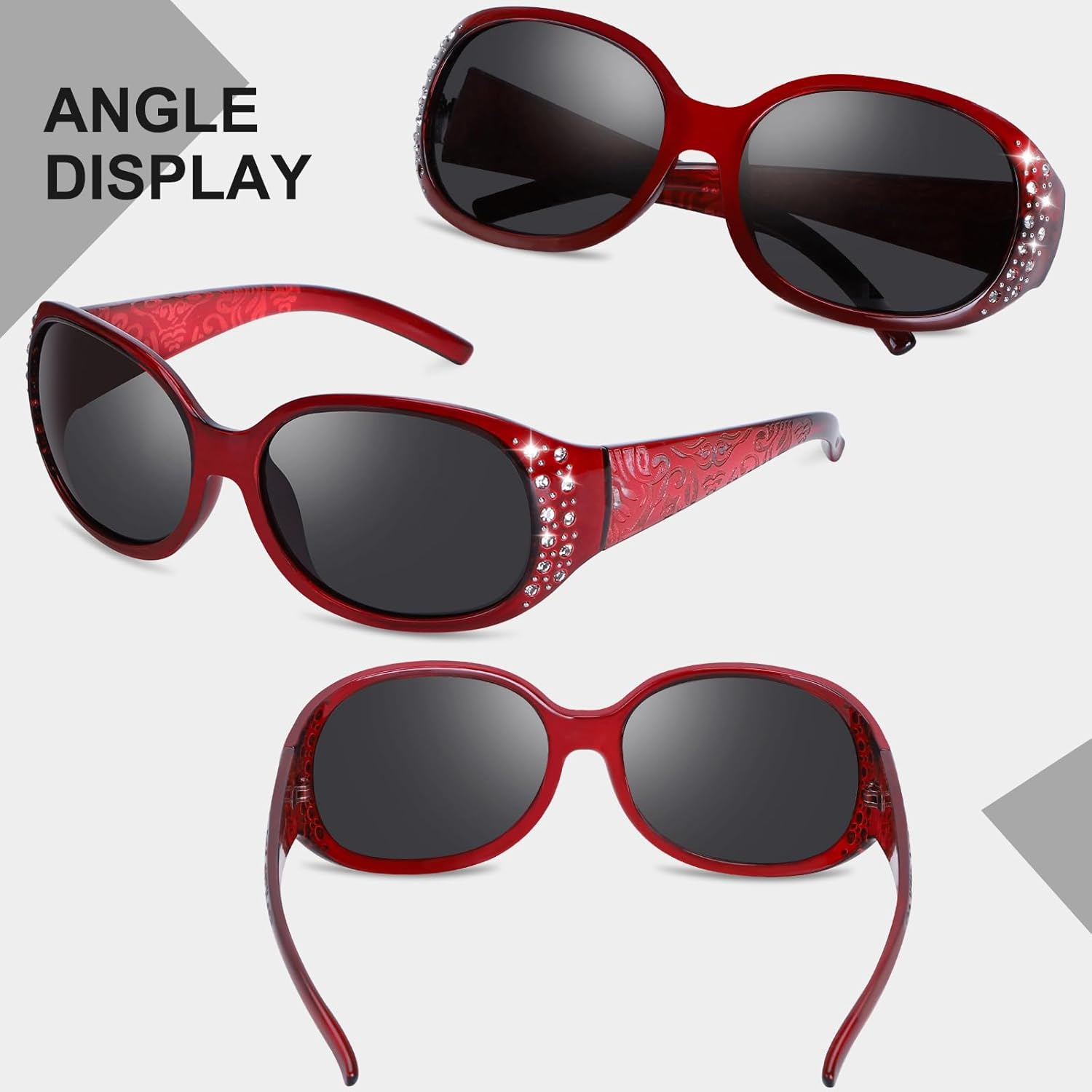 HAOLOTA Polarized Sunglasses for Women, Rhinestone Wrap Around Sunglasses with UV400 Protection