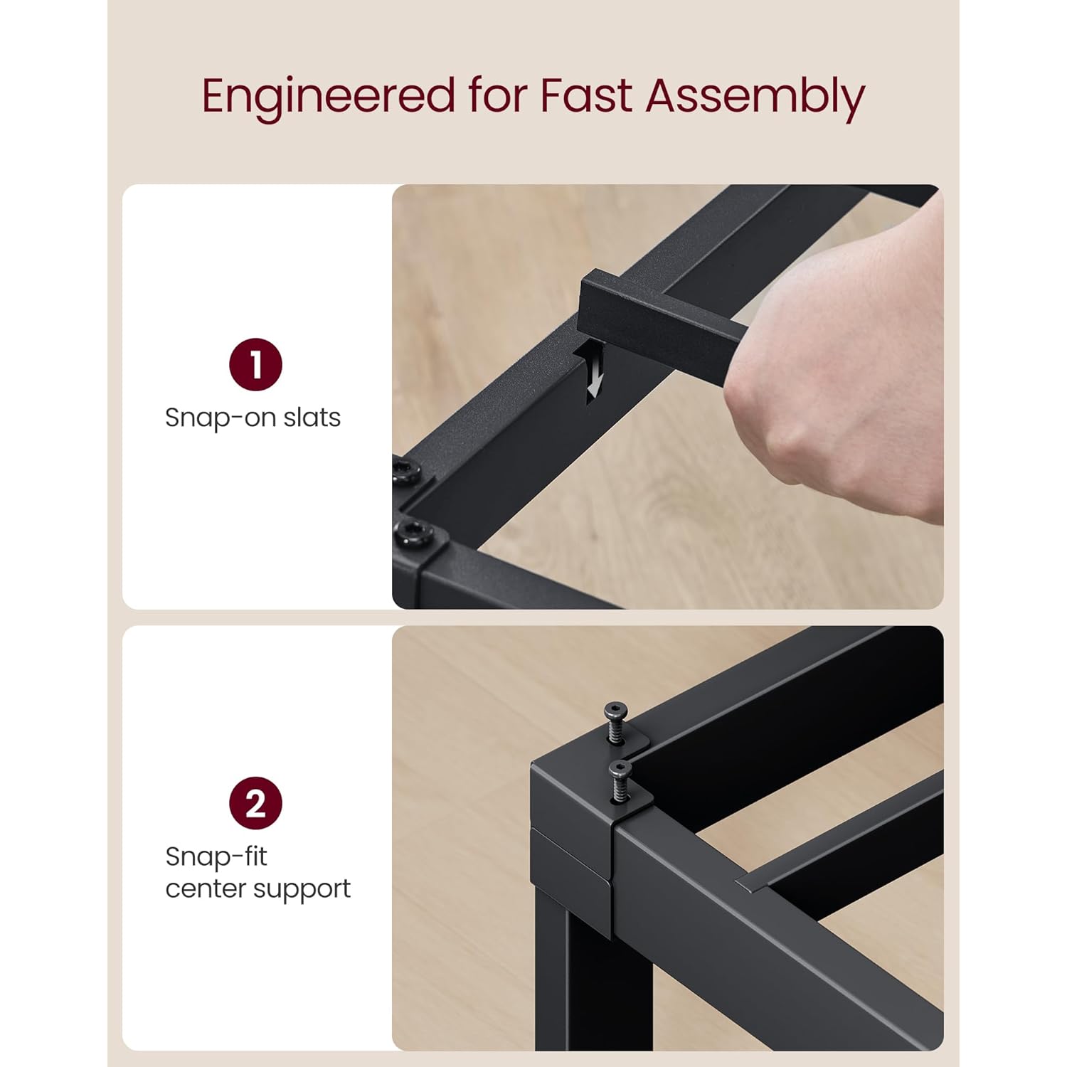 VASAGLE Twin Metal Bed Frame 14 Inches Tall, 550 lb Weight Capacity, No Box Spring Needed, with Under-Bed Storage, Easy Setup, Heavy-Duty Platform Bed, Mattress Retainers, Matte Black URMB653BD02S