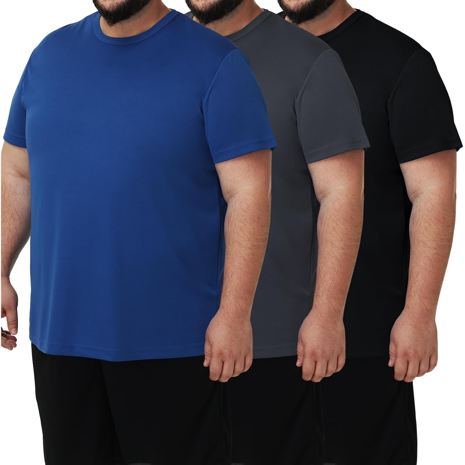 Men'S 3 Pack Lightweight Plus Size Short Sleeve T-Shirt Crew Neck Big & Tall Sizes Stretch T-Shirt For Casual Wear