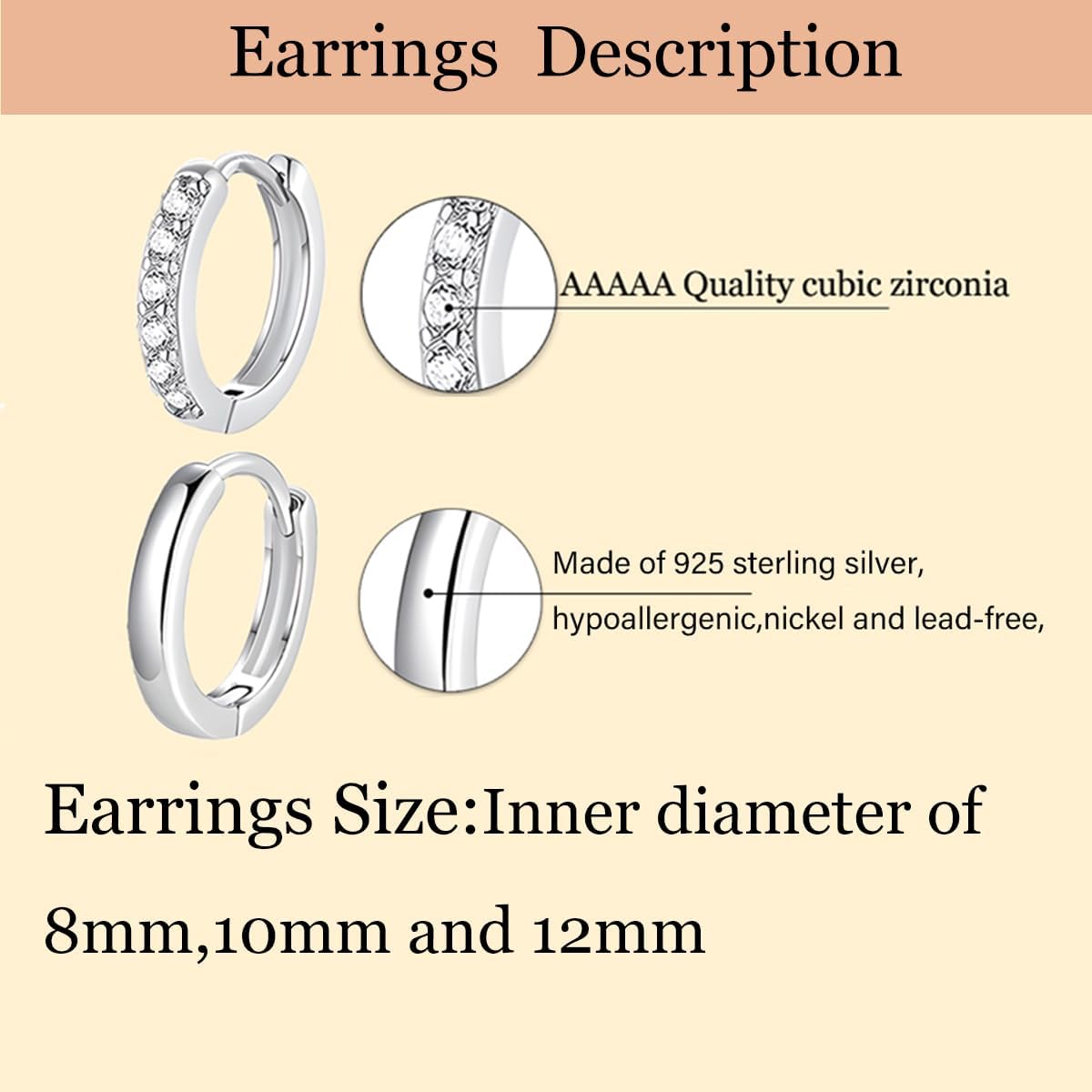 Cocadant 6 Pairs 925 Sterling Silver Small Hoop Earrings for Women,14k Real Gold Hypoallergenic Tiny Cubic Zirconia Cartilage Huggie Earring Sets for Multiple Piercing Trendy Jewelry 8/10/12mm