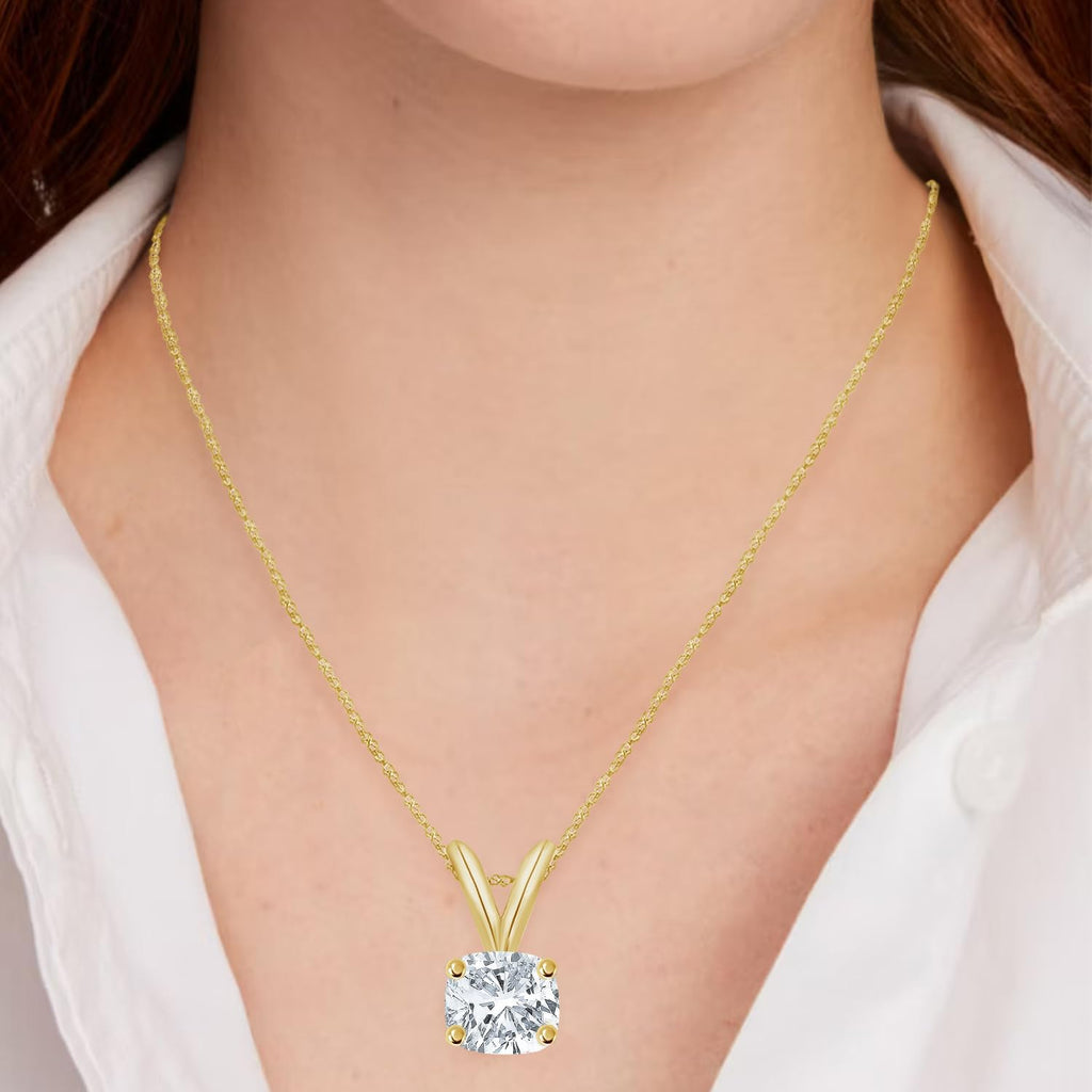 Houston Diamond District 0.5 to 8 Carat 4 Prong Set Lab Grown Diamond Solitaire Stud Pendant Necklace Jewelry for Women (E-F, VS1-VS2)