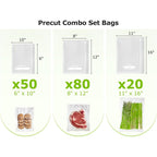 Bonsenkitchen Vacuum Sealer Bags, 20 Gallon 11" x 16"+ 80 Quart 8" x 12"+ 50 Pint 6" x 10", Commercial Grade, BPA Free, Food Sealer Bags for Vac Storage, Meal Prep or Sous Vide Cooking, VB15