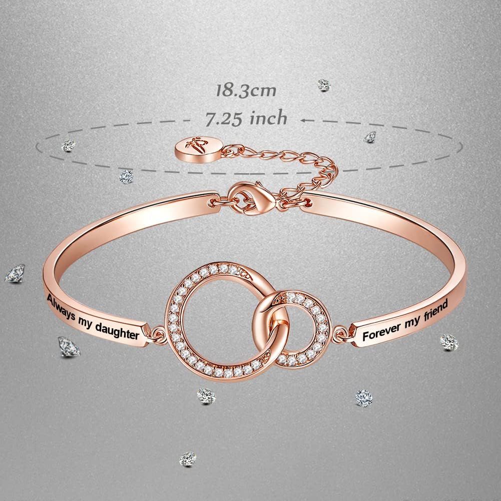 Mother's Day ‘Badass Daughter’ Gift, ‘Always My Daughter Forever My Friend’ Bangle Bracelet, ‘Mother/Father Daughter Forever Love’ Women Jewelry, Xmas Wedding Birthday Present from Dad Mom