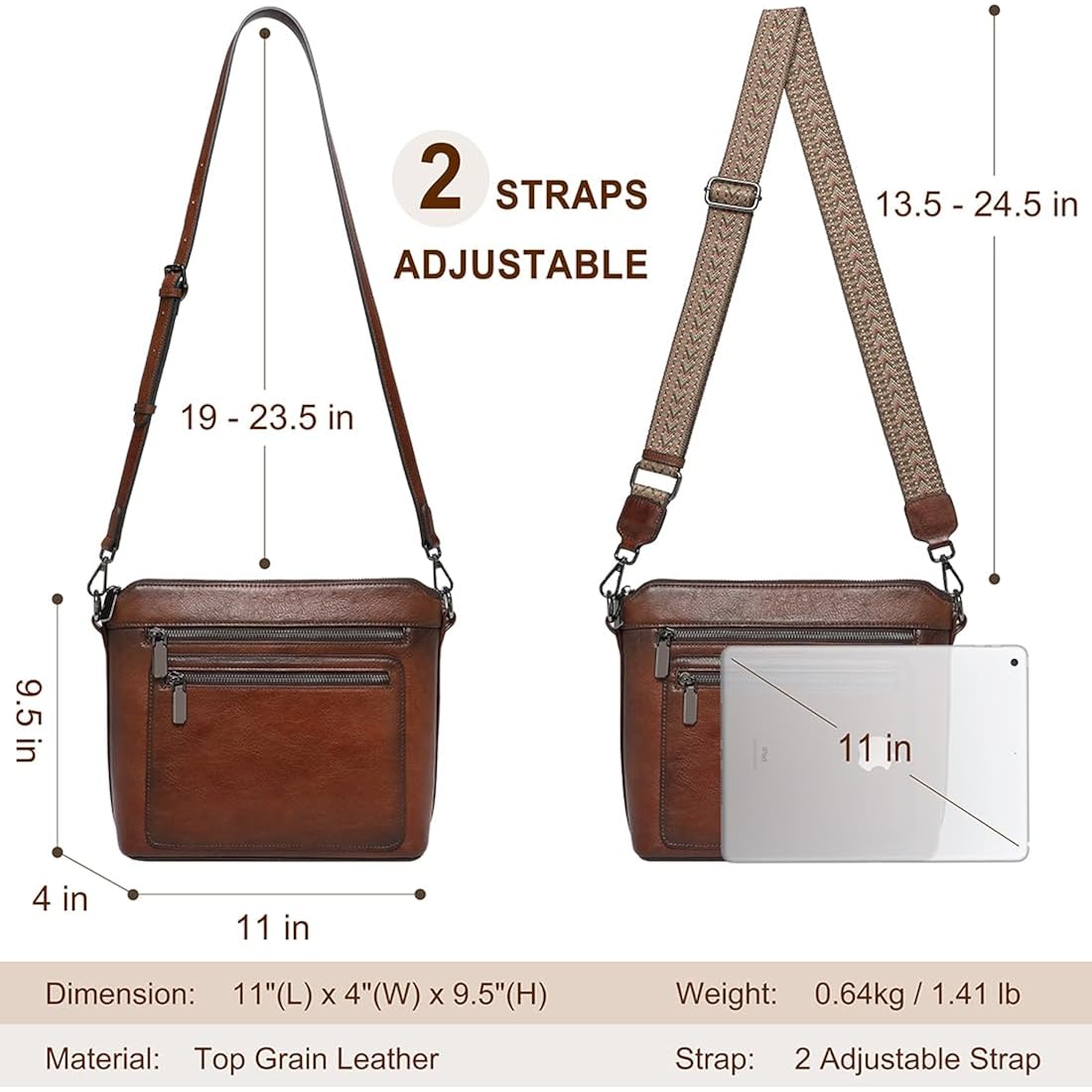 COOLCY Genuine Leather Crossbody Bags for Women Purses and Handbags for Ladies with Multiple Pockets Shoulder Satchel Bag