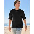 Runcati Mens Casual T-Shirts Short Sleeve Lightweight Oversized Summer Cotton Tee Beach Crew Neck Tops