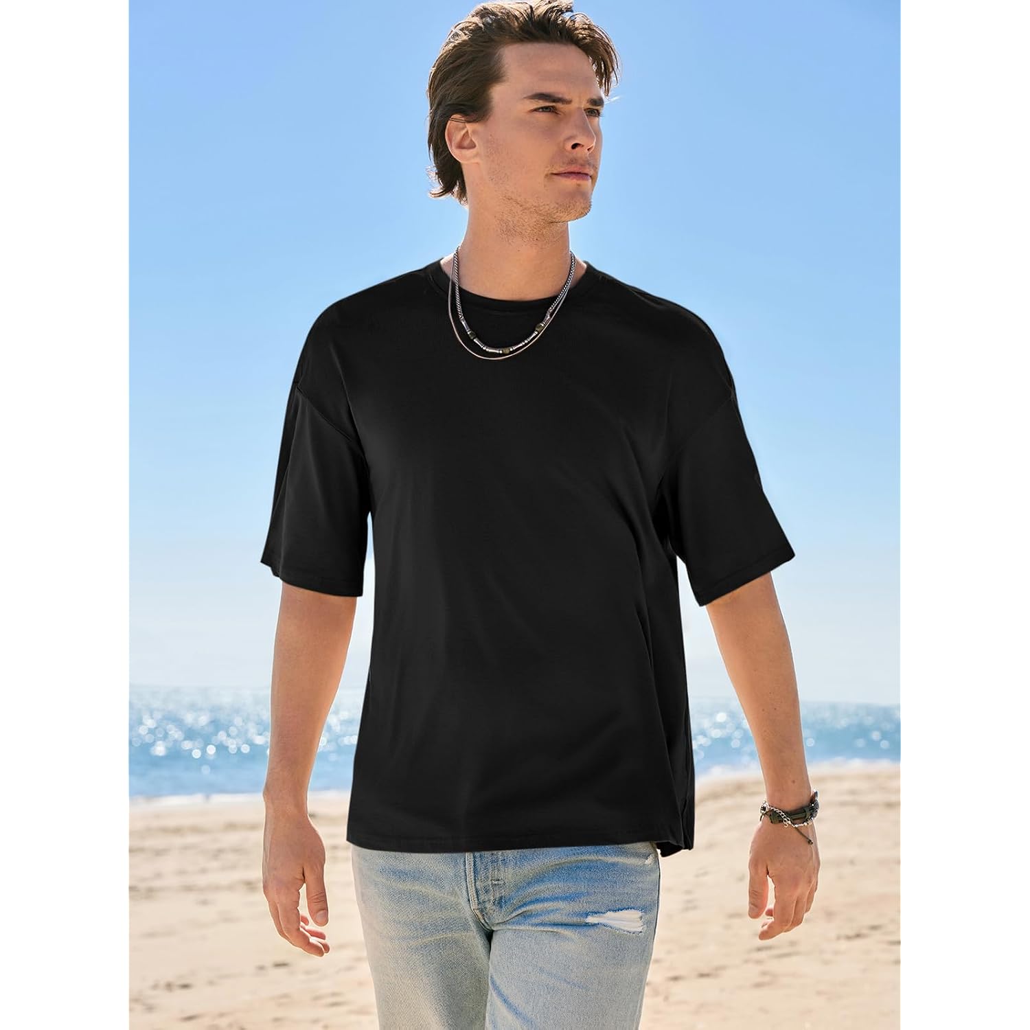 Runcati Mens Casual T-Shirts Short Sleeve Lightweight Oversized Summer Cotton Tee Beach Crew Neck Tops