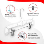 Deilsy™ Pants Hangers With Clips 12 Pack – 14 Inch Clear Plastic Skirt Hangers, 360° Swivel Hook, Clip Hangers For Pants, Skirts, Jeans, Shorts & Trousers – Space Saving, Non-Slip