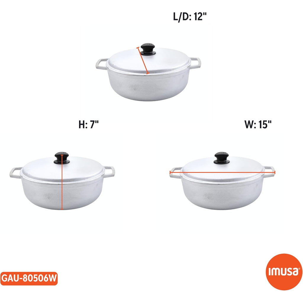 IMUSA 7.5 Quart Traditional Natural Made in Colombia Caldero with Lid for Cooking and Serving,Silver