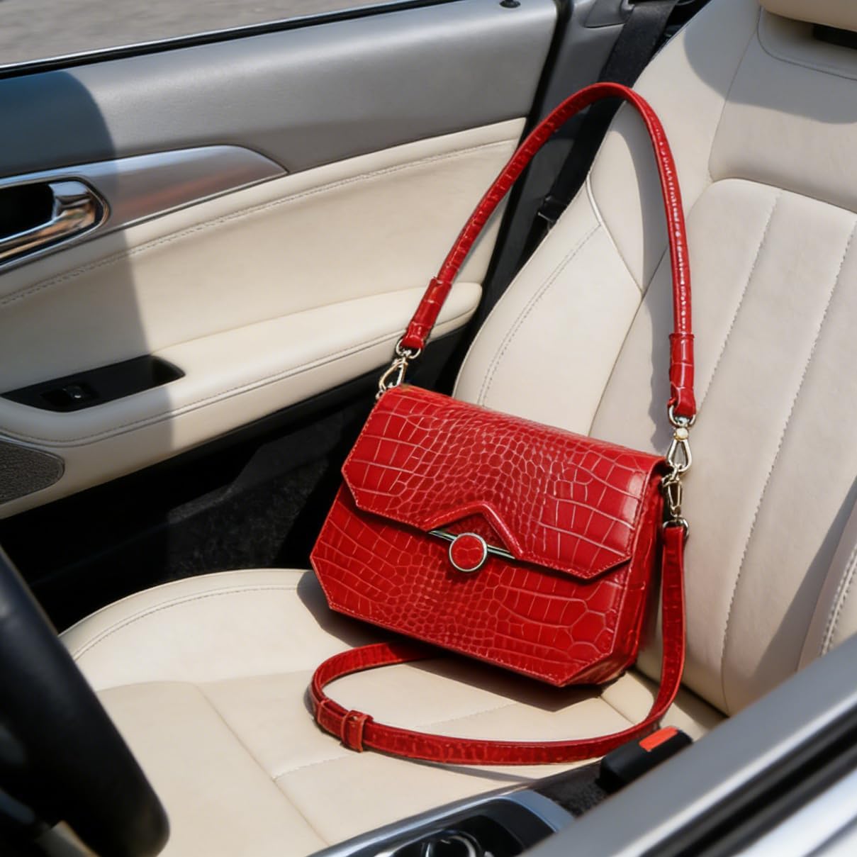 Genuine Leather Retro Vintage Look Shoulder Bag Women Underarm Bag With Crocodile Print Gifts For Women