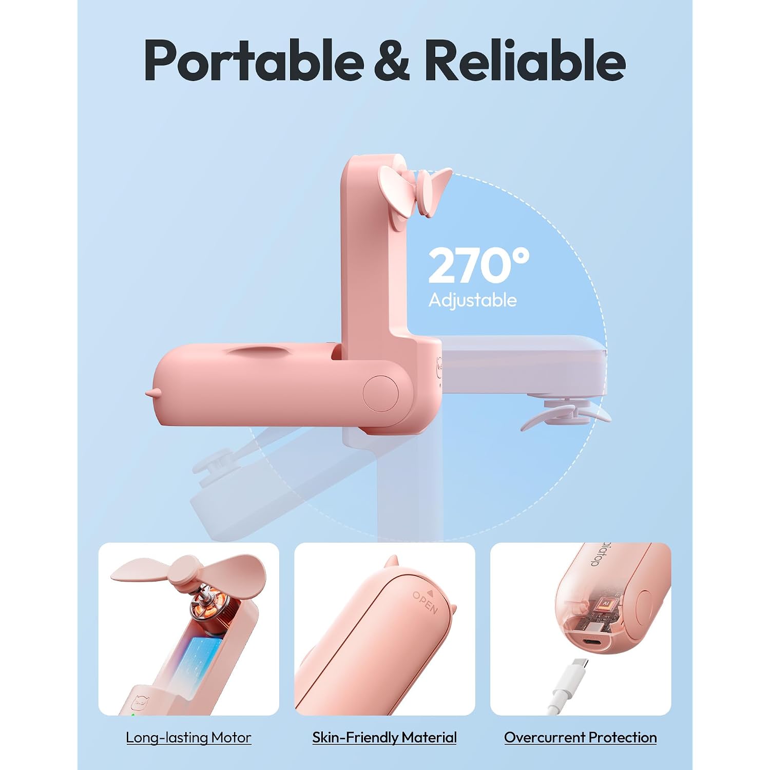 Gaiatop Portable Handheld Fan, 3 In 1 Mini Fan Handheld [17H Max Cooling], Foldable Personal Fans Pocket Design, Usb Travel Fans Portable, Lash Trip Summer Essential Cute Gifts For Women Girl, Pink