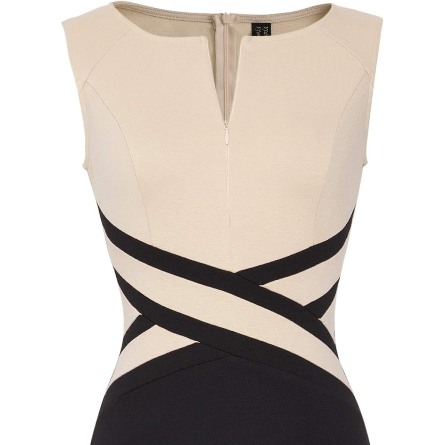 Womens Colorblock Patchwork Slim Front Zipper Work Business Office Party Bodycon Pencil Sheath Dress