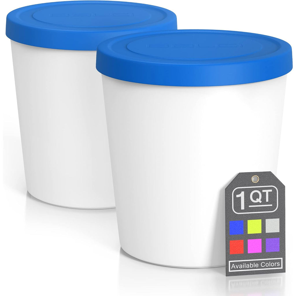 Balci - Premium Ice Cream Containers (2 Pack - 1 Quart Each) Perfect Freezer Storage Tubs With Lids For Ice Cream, Sorbet And Gelato! - Blue