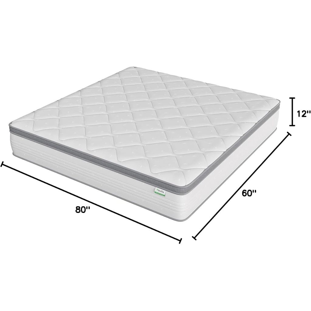 Novilla Queen Mattress, 12 Inch Hybrid Mattress Queen With Comfort Foam,Innerspring Pillow Top Mattresses In A Box, Pressure & Pain Relief, Soft Feel But Supportive