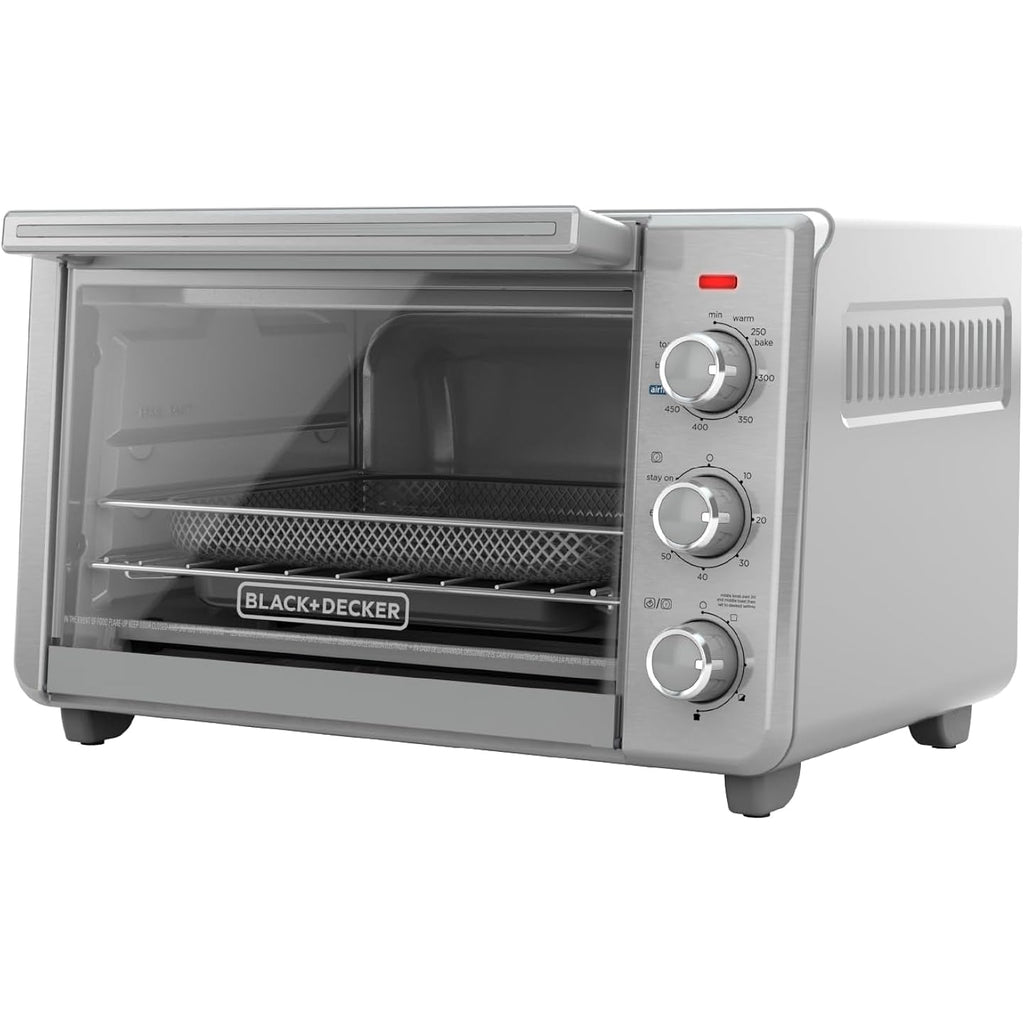 BLACK+DECKER Crisp 'N Bake Air Fryer Countertop Convection Toaster Oven, Large Capacity, 6-Slice, 5-in-1, Fits 12” Pizza, 60-Min Timer, Bake, Broil, Air Fry, Toast, Keep Warm, Stainless Steel
