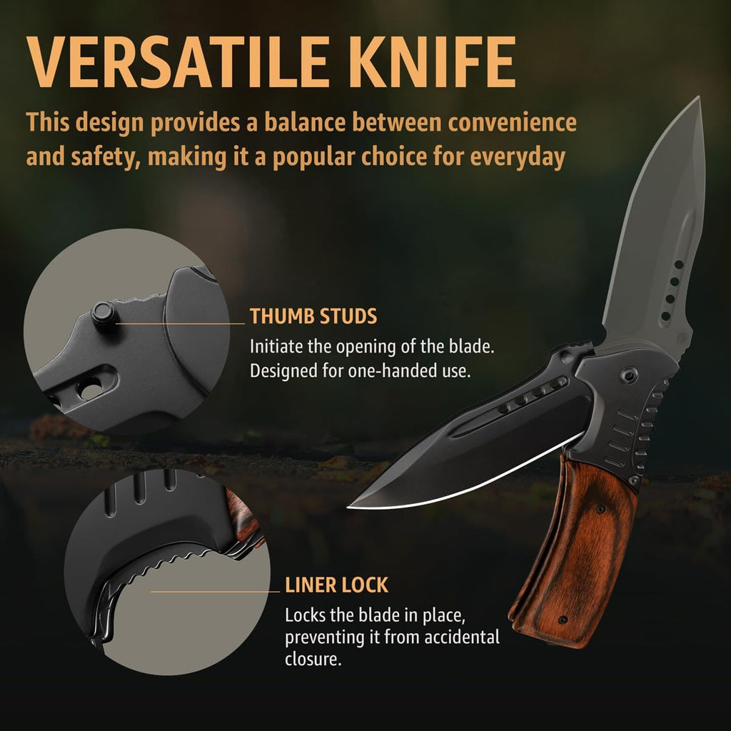 Grand Way Pocket Knife Spring Assisted Folding Knives - Best Camping Hunting Fishing Hiking Survival Knife - Travel Accessories Gear - Stocking Stuffers for Men 0207