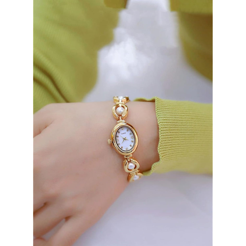 Adsbiaoye Elegant Pearl Women'S Dress Watch Fashion Oval Dial Gift Women'S Waterproof Watch