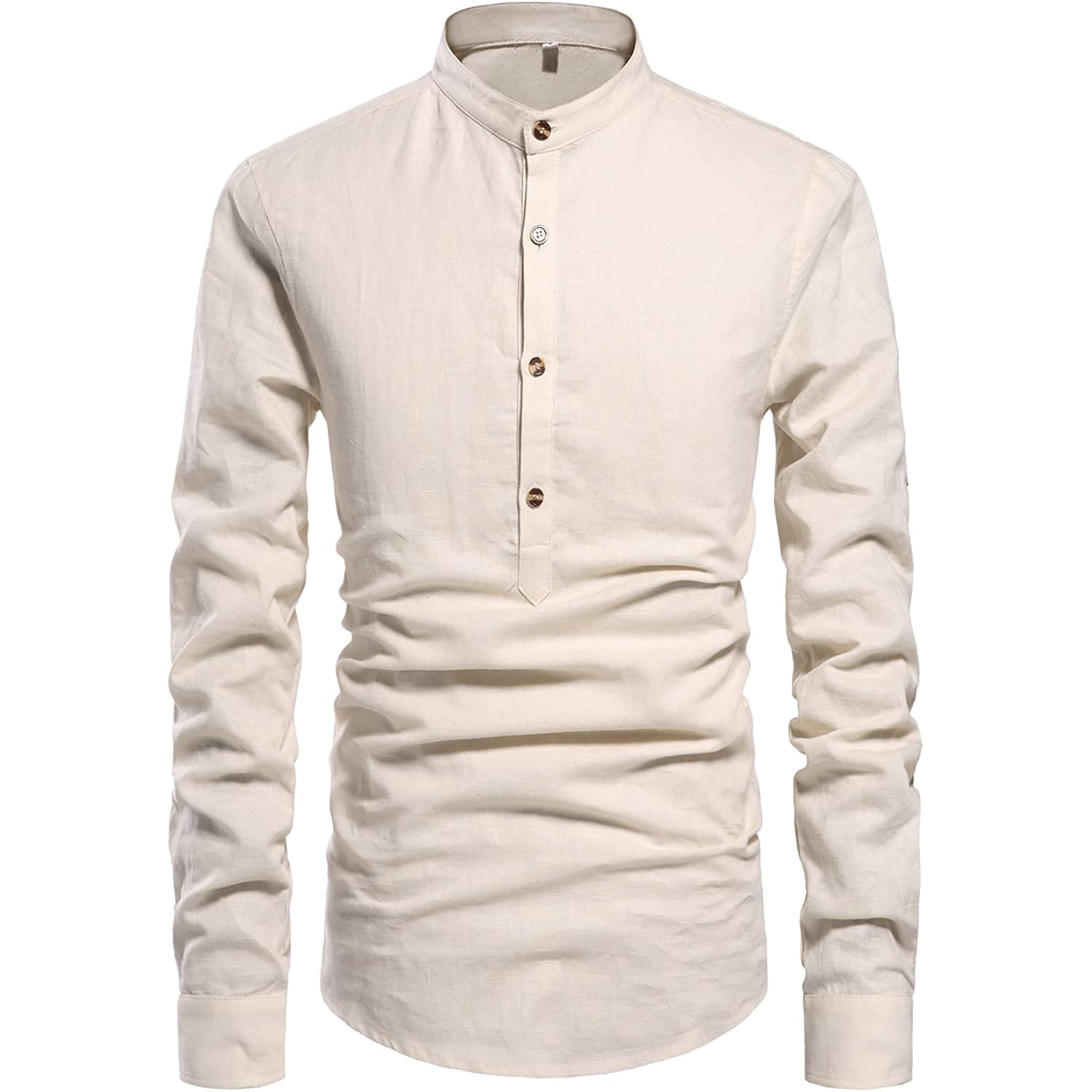Nitagut Men Henley Neck Long Sleeve Daily Look Linen Shirts