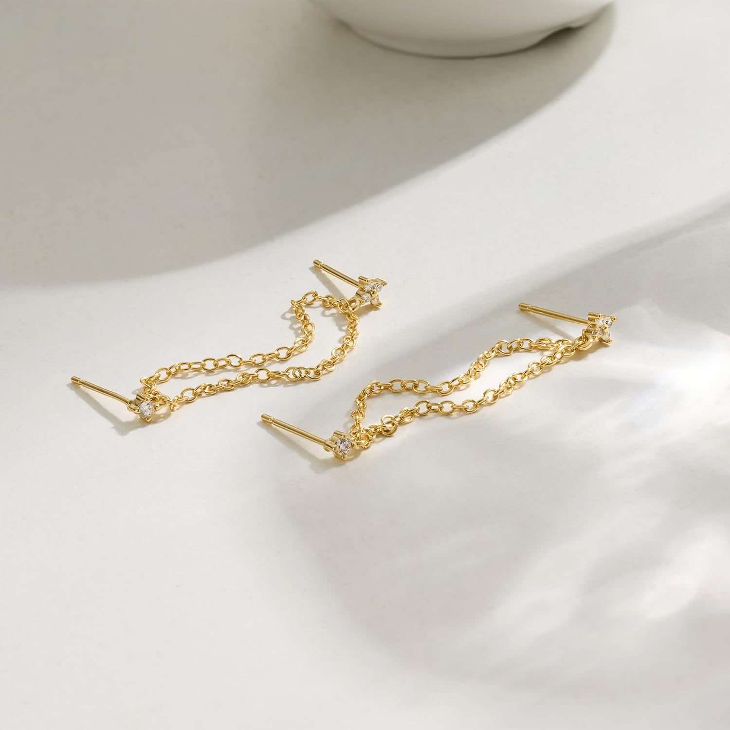 Freekiss Gold Chain Studs Earrings for Women Trendy: Hypoallergenic 14K Gold Plated Dangle Earrings Dainty Small Long Chain Earring Set Fashion Gold Jewelry for Women