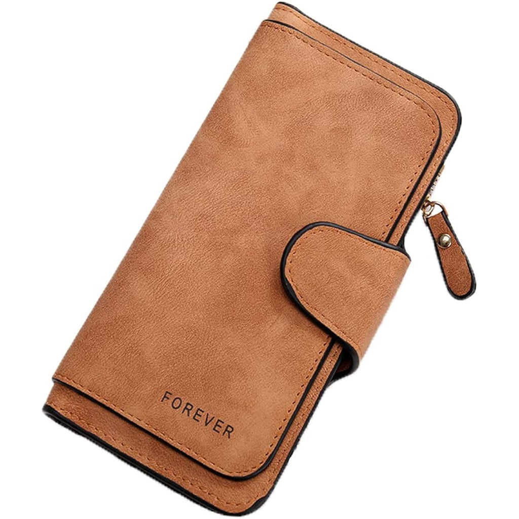 Womens Long Leather Wallet, RFID Blocking Leather Pocket Wallet Ladies Mini Purse with ID Window
