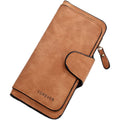 Womens Long Leather Wallet, RFID Blocking Leather Pocket Wallet Ladies Mini Purse with ID Window