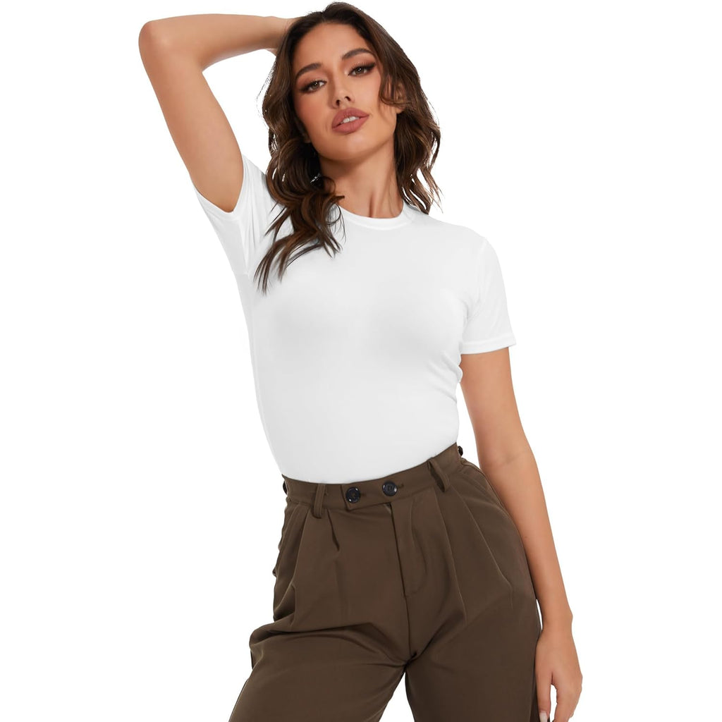 5 Pack Women's Short Sleeve Basic T Shirts Tees, Slim Fit Crew Neck Tshirt Summer Tops for Casual Workout Trendy