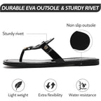 Stratuxx Kaze Women'S Dressy Patent Leather Thong Sandals With Memory Foam,Comfy Beach Slides Slip On Flat Sandals For Women