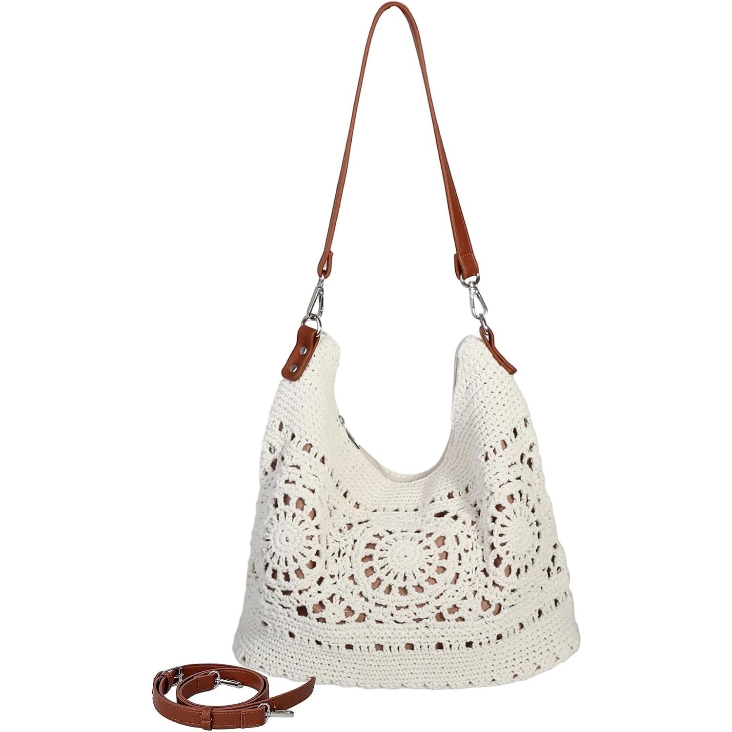 Eiyye Crochet Purse Large Shoulder Bag For Women Slouchy Knit Hobo Purse With Adjustable Strap Soft Boho Tote Bags Casual Summer Everyday Bag(Off White)