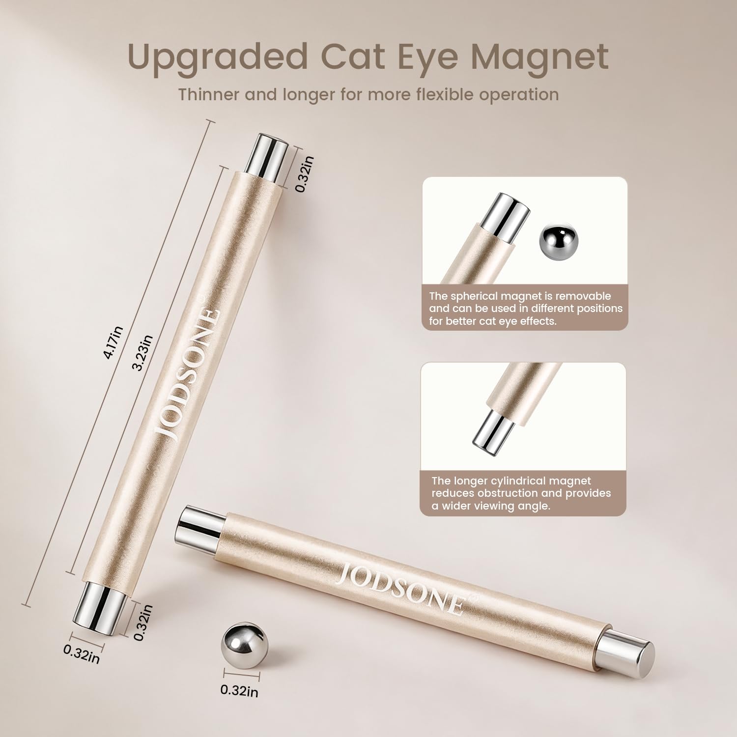 JODSONE 3-in-1 Cat-Eye Magnet Nail Art Tool,Cylindrical & Ball Magnet Pens,Flexible Multi-Effect Magnet for Cat Eye Gel Polish DIY Home Salon(Magnet Only, No Gel Included)