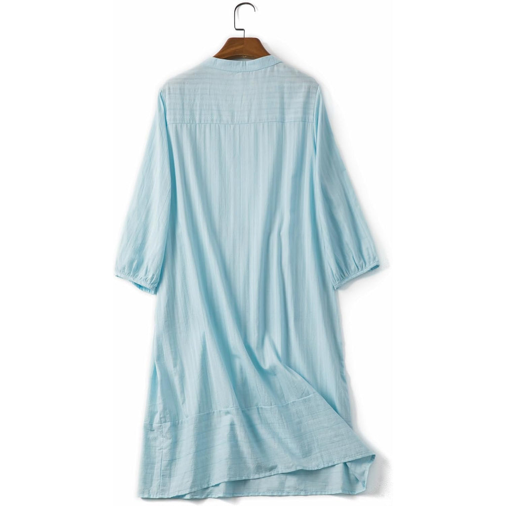 Lafural Womens V Neck Cotton Casual Loose Shift Tunic Smock Summer Dresses Vacation Dress 3/4 Sleeve Pocket
