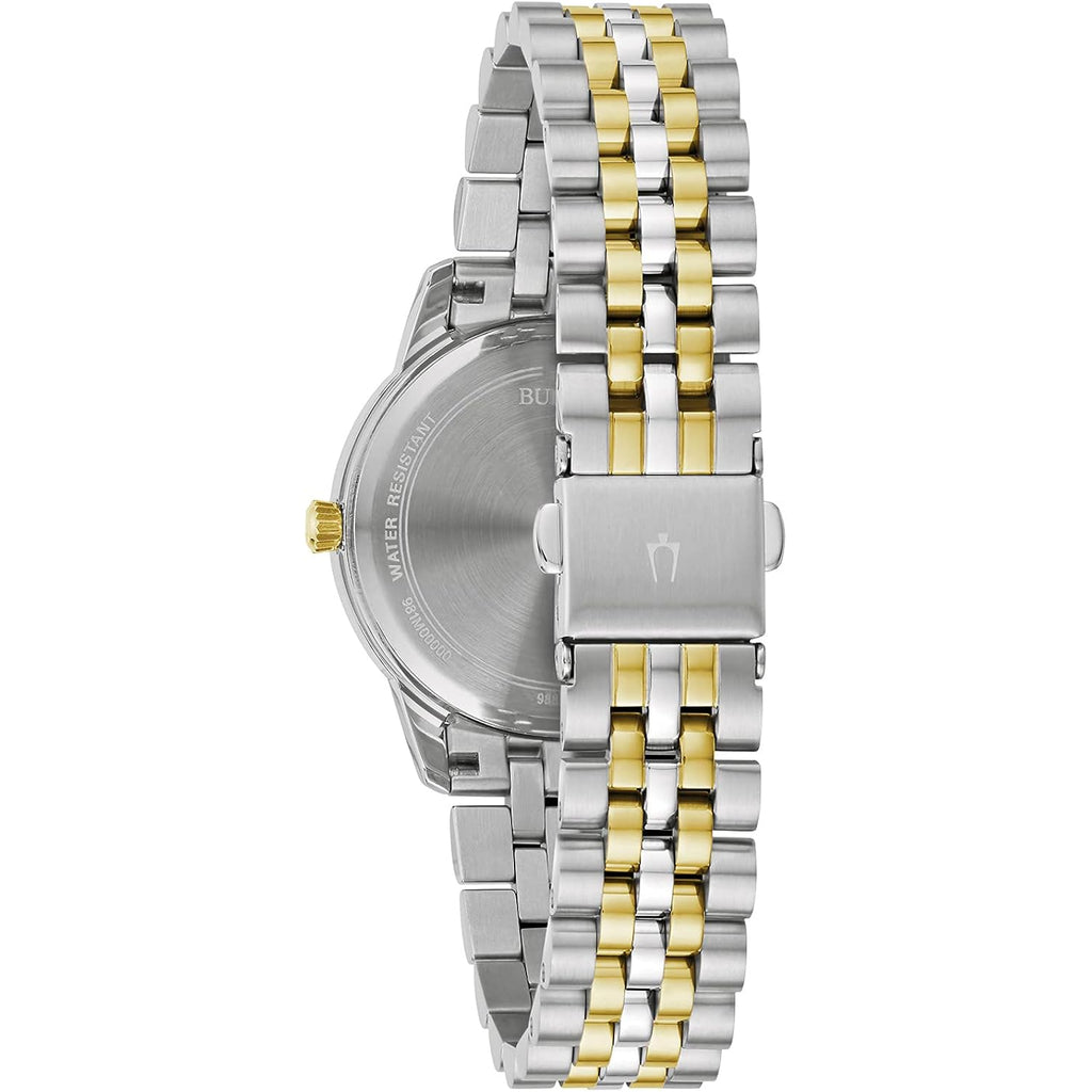 Bulova Ladies' Classic Diamond Two-Tone Gold Stainless Steel 3-Hand Calendar Date Quartz Watch