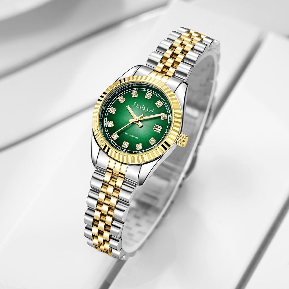 Szaikyri Classic Watch For Women With Solid Stainless Steel Band And Calendar Water Resistant