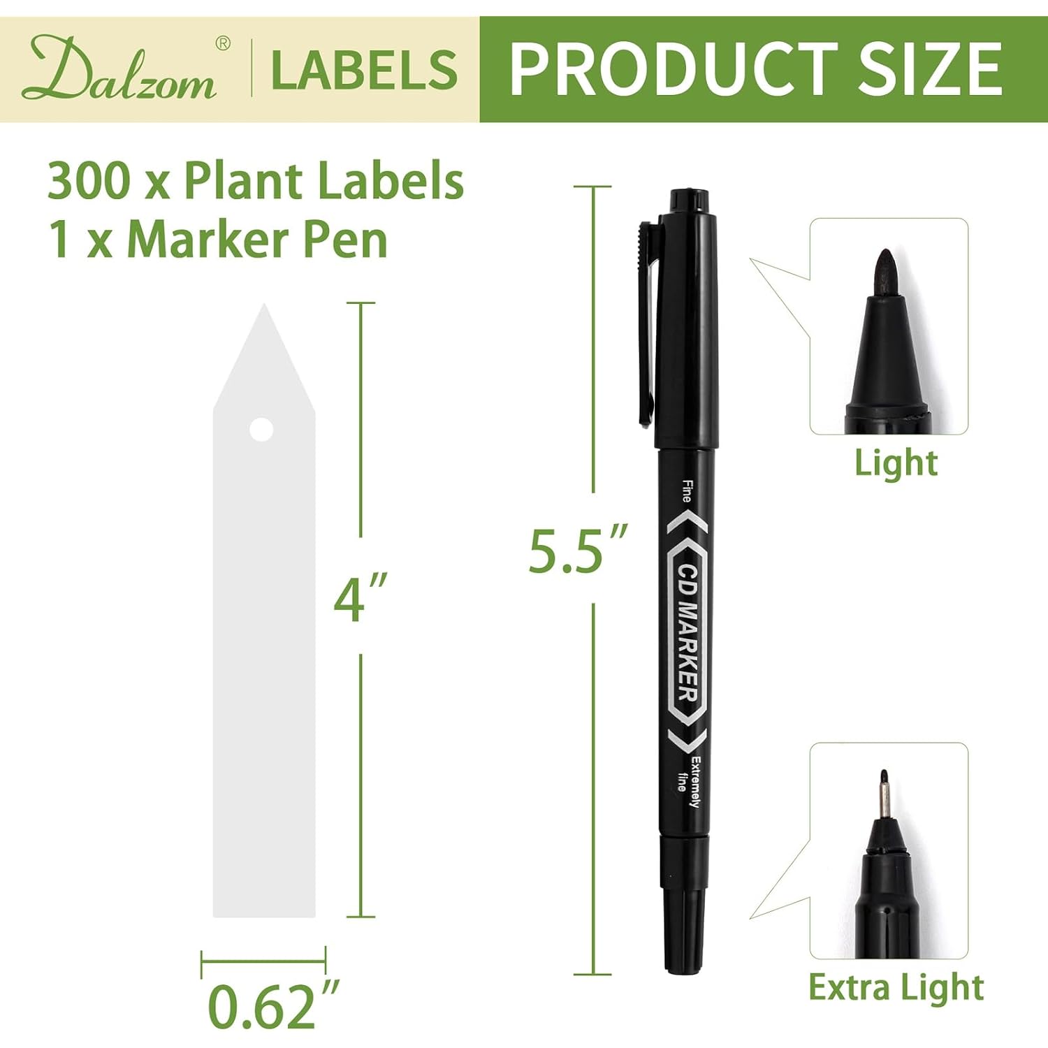 Dalzom® 300Pcs 4" Plant Labels With Marker Pen, Waterproof Plastic Plant Tags For Outdoor Seedlings Vegetable Garden Signs Markers Label Stakes (White)