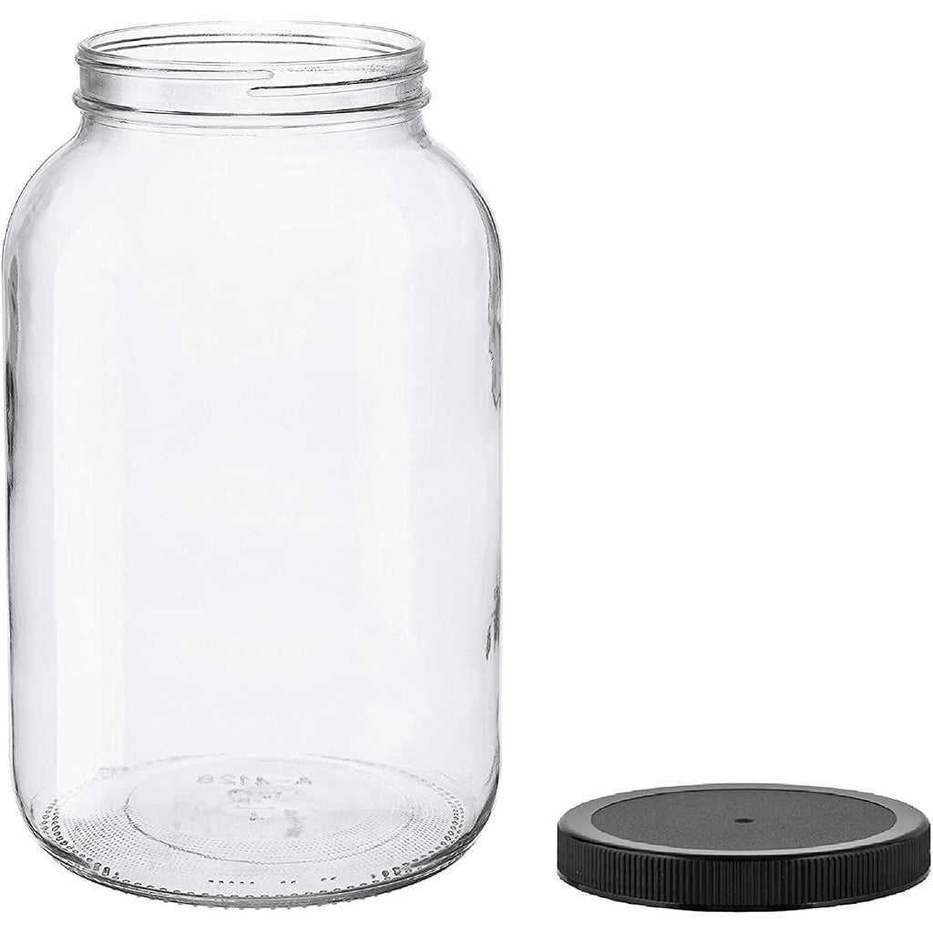 North Mountain Supply 1 Gallon Glass Jar Wide Mouth with Black Plastic Lid - USDA, BPA-Free, Made in the USA - for Fermenting, Storing, Canning, and Much More!