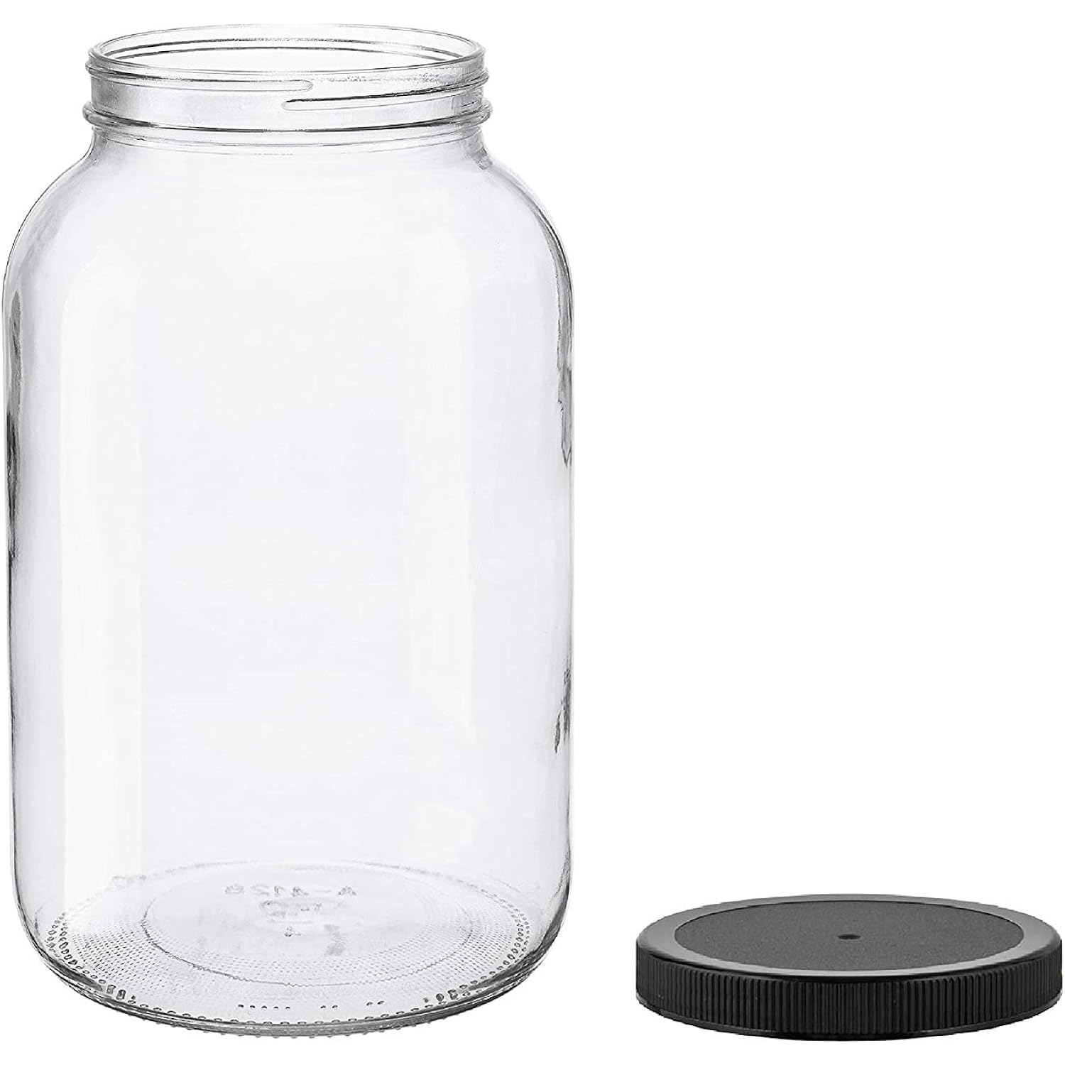 North Mountain Supply 1 Gallon Glass Jar Wide Mouth with Black Plastic Lid - USDA, BPA-Free, Made in the USA - for Fermenting, Storing, Canning, and Much More!