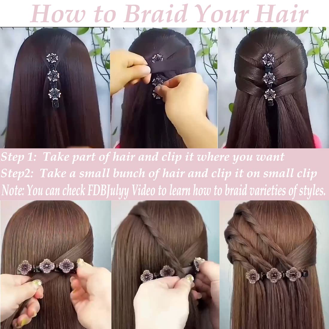 Sparkling Crystal Stone Braided Hair Clover Clips for Thick Thin Hair, Girls/Women Hair Accessories for Styling Sectioning, Large, 8 Pcs